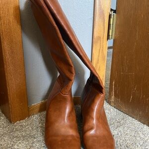 Lane Bryant Tan Over the Knee Boots with Rich Leather and Sleek Silhouette